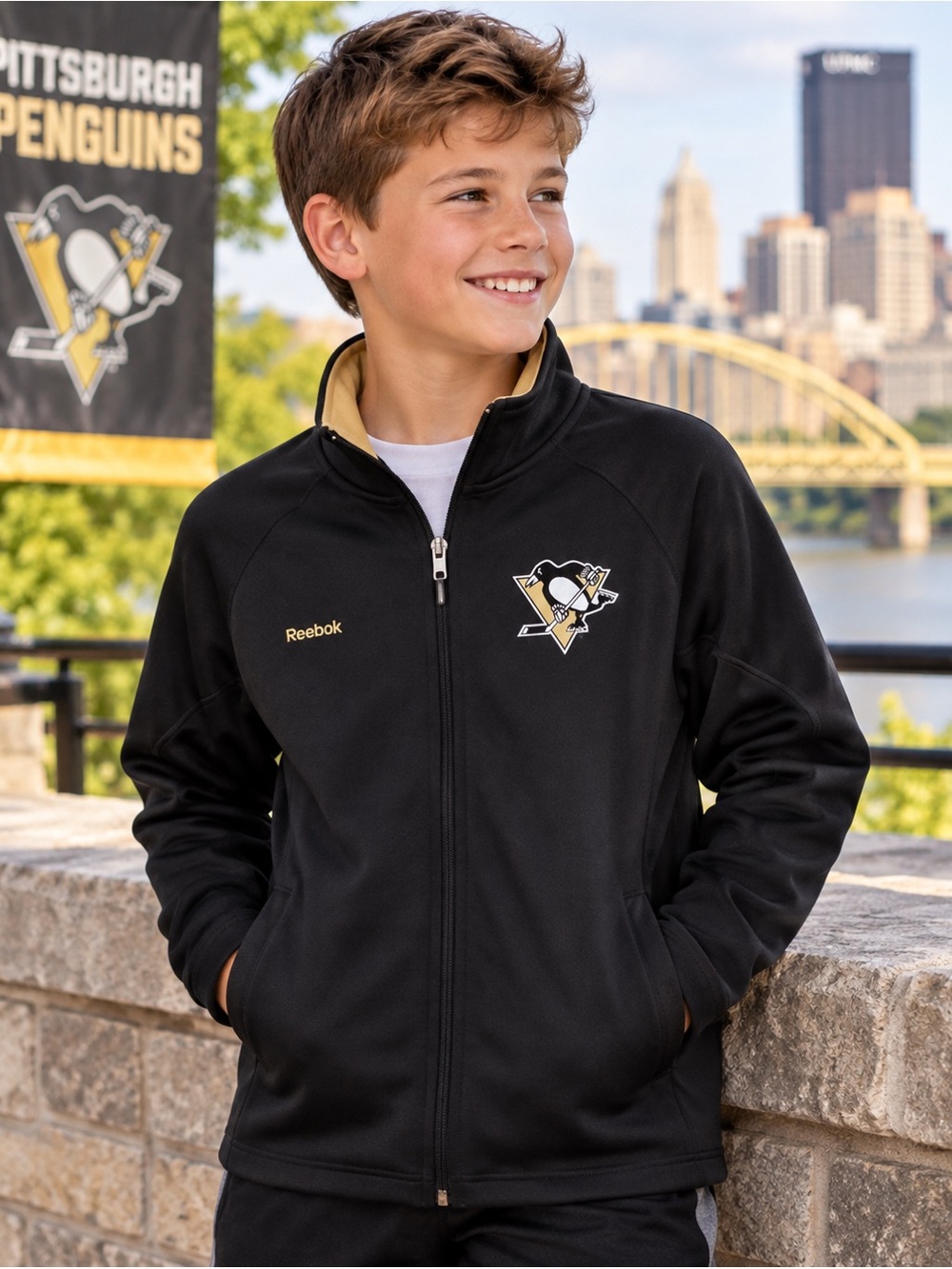 Reebok Pittsburgh Penguins Face Off Collection Youth L Full Zip Jacket NHL
